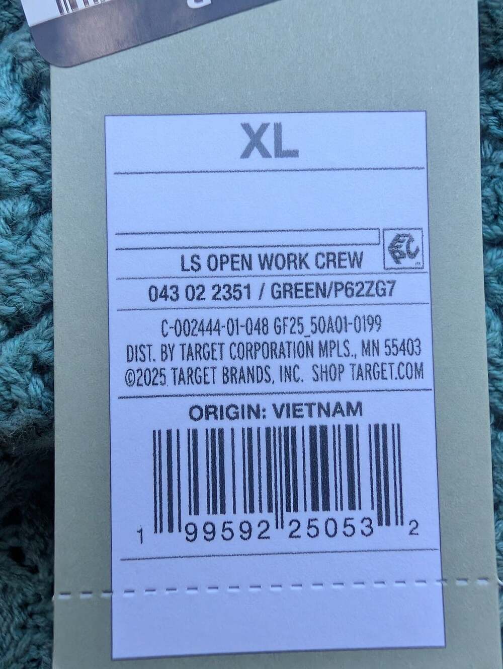 Goodfellow & Co LS Open Work Crew Sweater Size XL Green